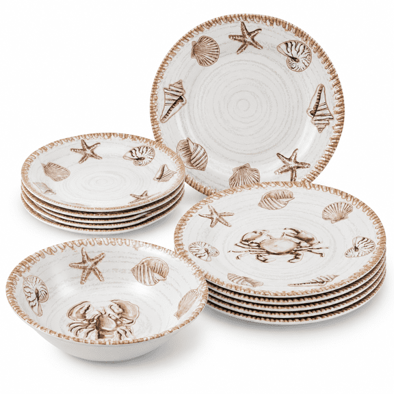 Rustic Farmhouse Dinnerware Sets 12 Pieceic Theme Plates And Set For Patio Vintdishes Of 4 Great Camper Rv Antique Tan Brown