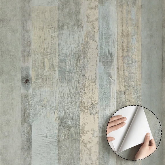 Rustic Farmhouse Distressed Wood Wallpaper, Vintage Weathered Grey Wood Grain Self Adhesive and Removable Waterproof Home Decor for Living Room Bedroom Kitchen Cabinet Drawer Dorm Room 17.7 * 118 in