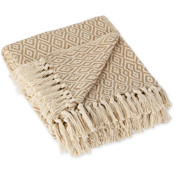 Rustic Farmhouse Double Diamond Woven Throw, 50x60, Stone