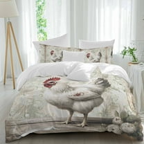 Rustic Farmhouse Duvet Cover Set California King Size Brocade Pattern White Chicken Soft Lightweight Comforter Covers 4 Piece Bedding Set with 1 Duvet Cover 1 Bed Sheet & 2 Pillow Shams
