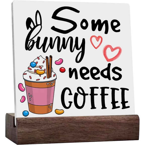 Rustic Farmhouse Easter Country Home Office Coffee Tables Ceramic Desk Decor Coffee Bar Some Bunny Needs Coffee Sign Cubicle Shelf Tiered Tray Decor Gift Ideas