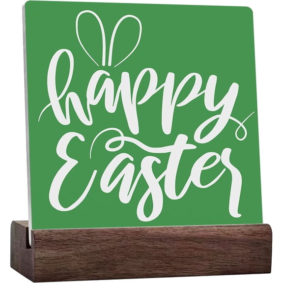 Rustic Farmhouse Easter Spring Country Home Office Ceramic Desk Decor Happy Easter Sign Cubicle Shelf Tabletop Tiered Tray Decor Gift Ideas For Women Friends