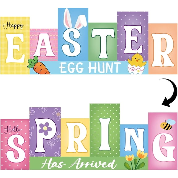 Rustic Farmhouse Easter Table Sign - Wooden Reversible Decor With Different Themes - Bunny Rabbit Tiered Tray Centerpiece(1Pcs)