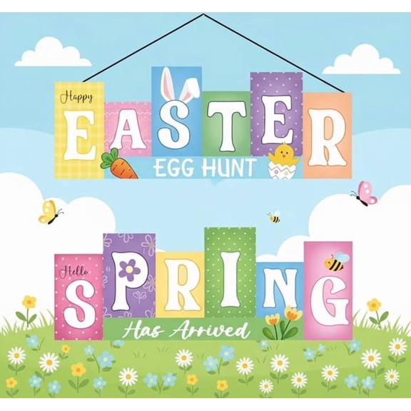 Rustic Farmhouse Easter Table Sign - Wooden Reversible Decor With Different Themes - Bunny Rabbit Tiered Tray Centerpiece