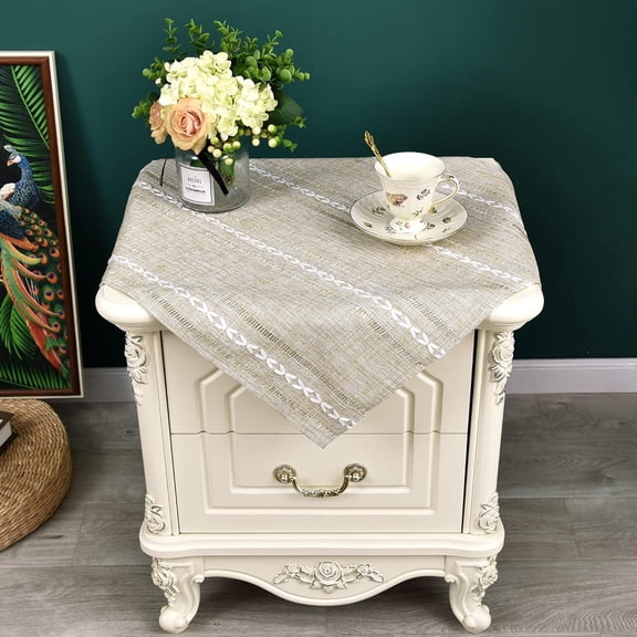 Rustic Farmhouse Embroidered Small Square Tablecloth 20x20 Inch, Jacquard Striped Table Cloth Washable Fabric Dining Table Cover for Nightstand Bedside End Table, Yellow