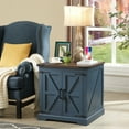 thumbnail image 1 of Rustic Farmhouse End Table with Charging Station - 24" Large Sofa Side Table With Barn Door Design - Square Nightstand Bedside Table with Adjustable Storage Shelf for Living Room or Bedroom,Blue, 1 of 6