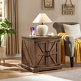 thumbnail image 1 of Rustic Farmhouse End Table with Charging Station - 24" Large Sofa Side Table With Barn Door Design - Square Nightstand Bedside Table with Adjustable Storage Shelf for Living Room or Bedroom,Walnut, 1 of 6