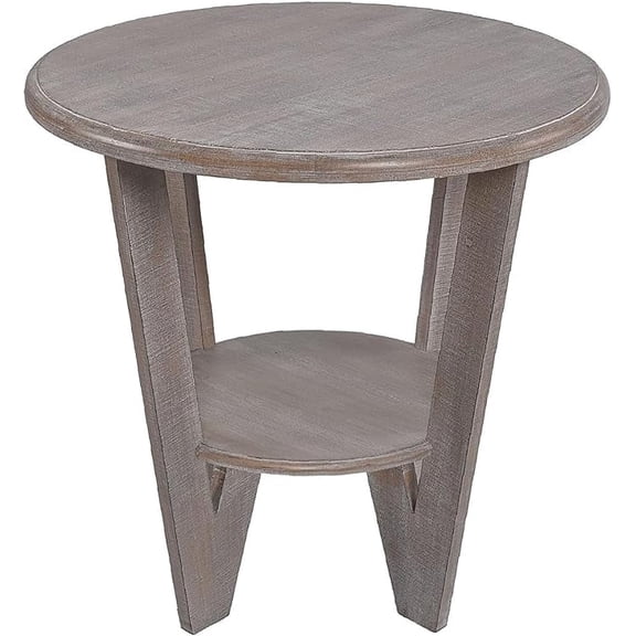 Rustic Farmhouse End Table with Storage Shelf, French Country Modern Round Accent Side Table for Small Spaces, Vintage Grey Finish