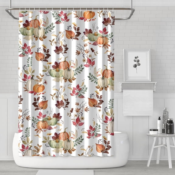 Rustic Farmhouse Fall Shower Curtain, 72x72 Inch Autumn Plaid Pumpkin Pattern - Waterproof Polyester Bathroom Decor with Hooks