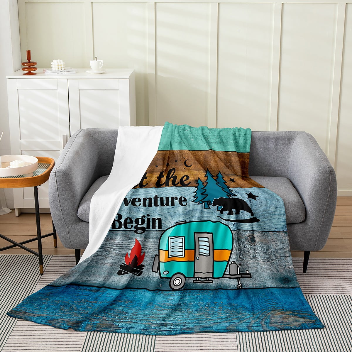 Rustic Farmhouse Flannel Fleece Blanket Twin Size, Camper Fuzzy Blanket