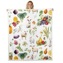 Rustic Farmhouse Fleece Bed Blanket,Rabbit Sheep Animal Throw Blanket 30"X40",Vegetables Fruits Food Sherpa Blanket Country Farm Style Flannel Blanket
