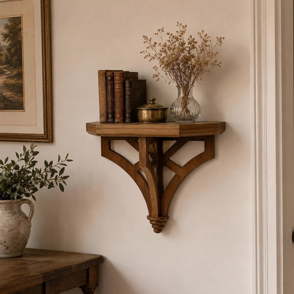 Rustic Farmhouse Floating Shelf, Decorative Wall Ledge for Living Room, Burnt Wood Finish, 13.3 Inch