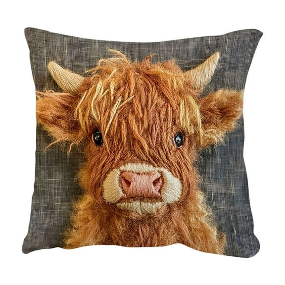 Rustic Farmhouse Floral Highland Cow Decor Throw Pillow Covers 18x18in for Home Living Room Bedroom, Farmhouse Accent Pillows Cover Pillowcases