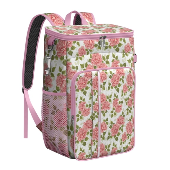 Rustic Farmhouse Floral Print Backpack Cooler, Leakproof Waterproof Insulated Lunch Bag, Country Garden Bloom Pattern for Picnic, Hiking