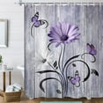thumbnail image 1 of Rustic Farmhouse Floral Shower Curtain, Farm Boho Purple Daisy Spring Flowers and Butterfly on Country Wooden Shower Curtain for Bathroom, Wildflower Curtain with 12PCS Hooks, 70X70IN White Black, 1 of 5