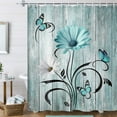 thumbnail image 1 of Rustic Farmhouse Floral Shower Curtain, Farm Boho Teal Daisy Spring Flowers and Butterfly on Country Wooden Shower Curtain for Bathroom, Turquoise Blue Wildflower Curtain with 12PCS Hooks, 70X70IN, 1 of 5