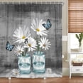 thumbnail image 1 of Rustic Farmhouse Floral Shower Curtain Set Grey Gray Teal Flowers Fabric Bath Curtain Butterfly Daisy American Country Wooden Farm Style wiht 12PCS Hooks 72×72IN Turquoise, 1 of 2
