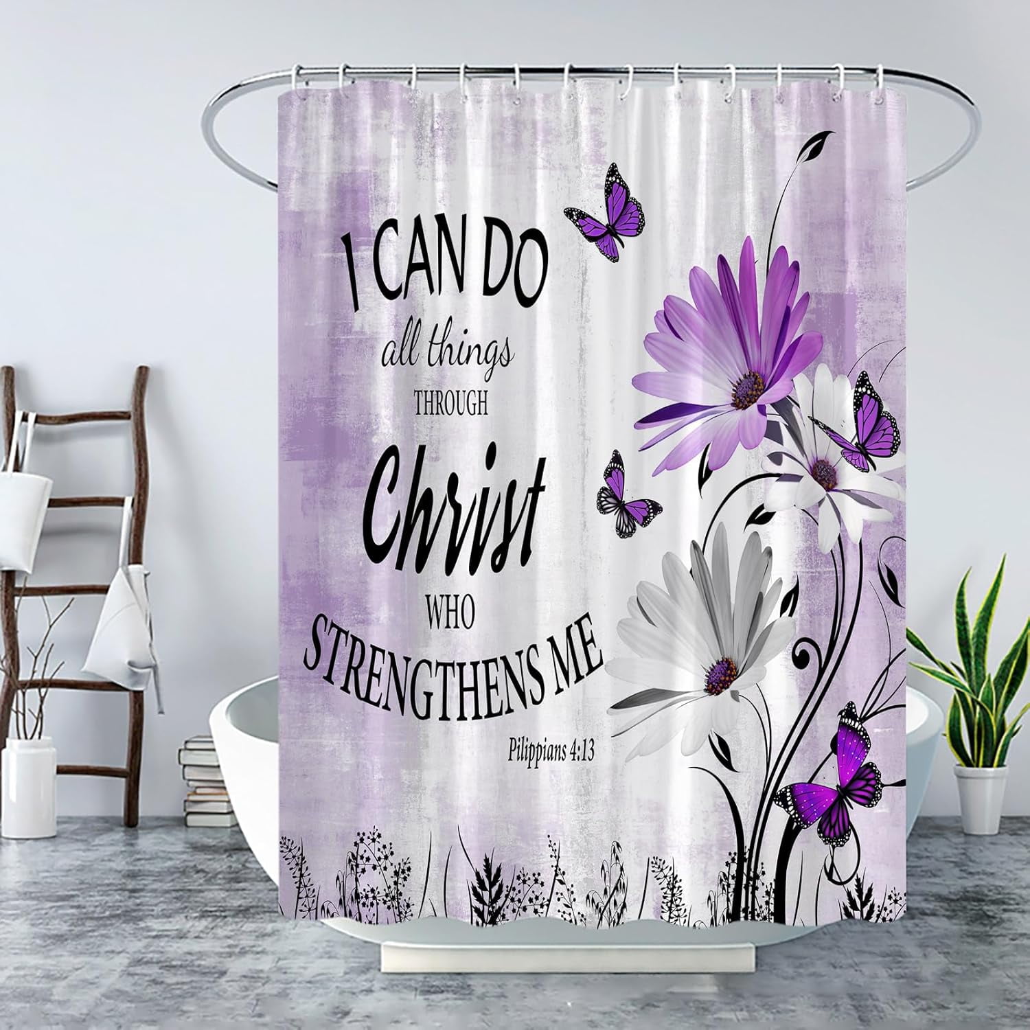Rustic Farmhouse Floral Shower Curtains Inspirational Quotes Purple ...
