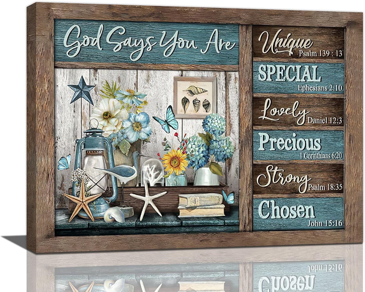 Rustic Farmhouse Flower Bathroom Decor Wall Art God Says You Are Ocean Beach Sea Starfish Sunflower Floral Pictures Wall Decor Canvas Painting Prints Artwork Decorations Framed for Bedroom 16"x12"