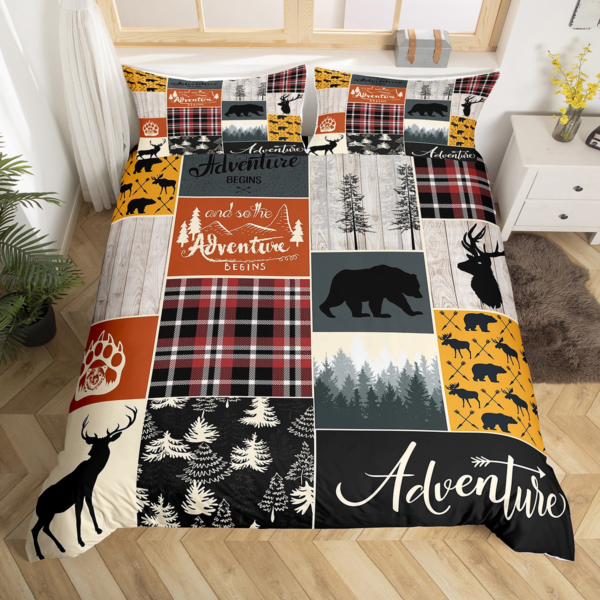 Rustic Farmhouse Full Comforter Cover, Retro Cabin Lodge Duvet Cover