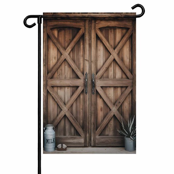 Rustic Farmhouse Garden Flags for Outside Barn Door Countryside Double Sided Yard Flags Outdoor House Decoration, Small 12X18 Inch, Brown