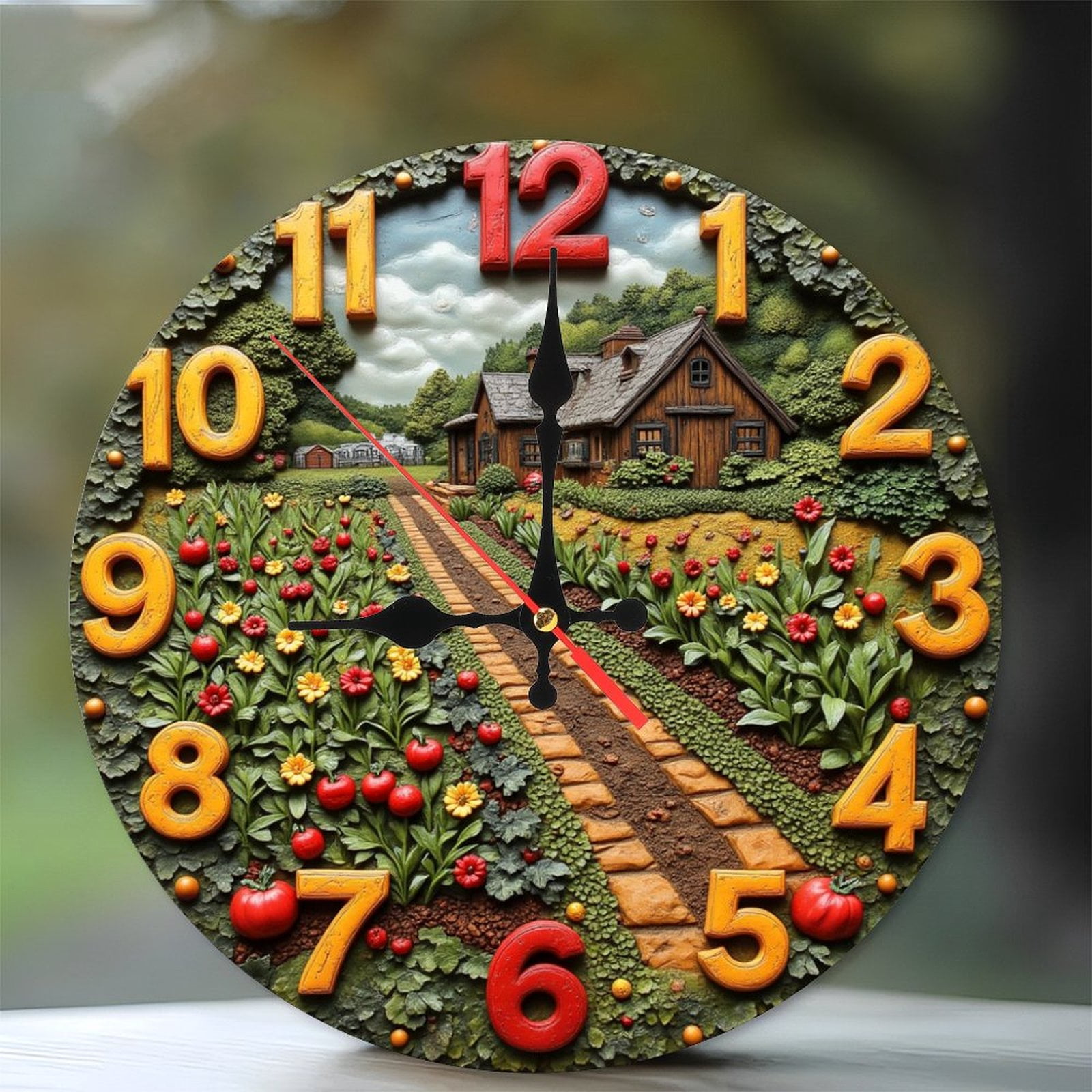 Rustic Farmhouse Garden Resin Clock Wall Decor 10-Inch Silent Wooden ...
