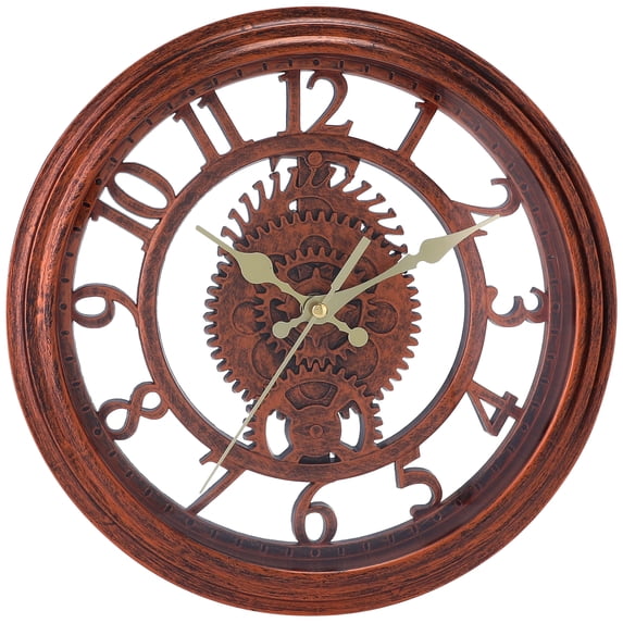 Rustic Farmhouse Gear Clock with Moving Gears Wall Clock Industrial Steampunk Unique for Home Living Room Office Decor Brown 11 Inch