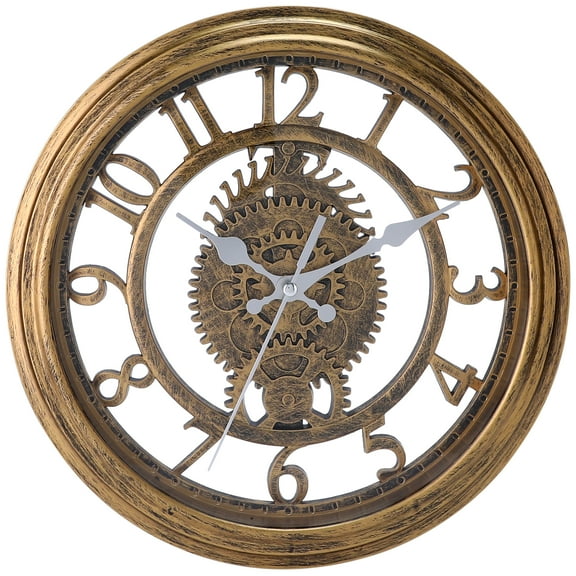 Rustic Farmhouse Gear Clock with Moving Gears Wall Clock Industrial Steampunk Unique for Home Living Room Office Decor Gold 11 Inch