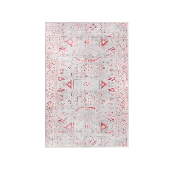 Rustic Farmhouse Geometric Indoor Power-Loomed Area Rug, 5' x 7' 6", Berry Red by Blue Nile Mills