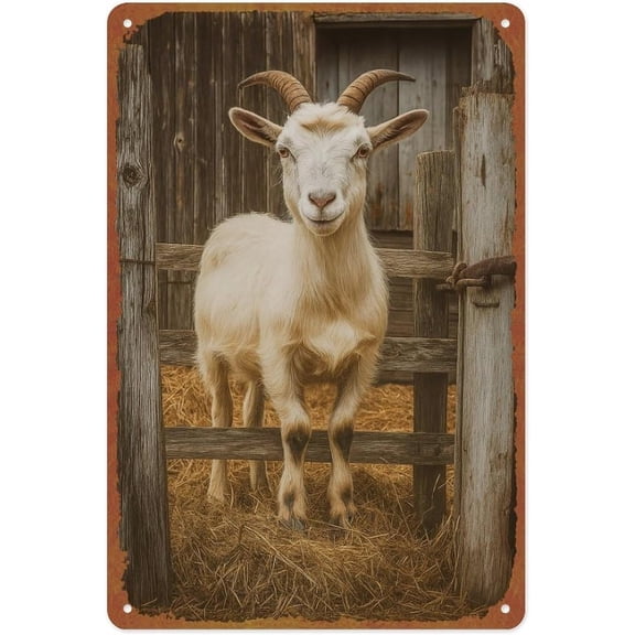 Rustic Farmhouse Goat Metal Wall Art Tin Sign Vintage Wall Decor Poster for Cafe Bar Restaurant Supermarket Shop 8 x 12 Inches