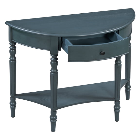 Rustic Farmhouse Half Moon Console Table with Drawer and Storage Shelf