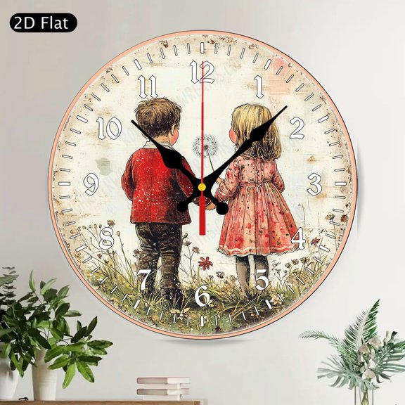 Rustic Farmhouse Heart Round Wall Clock, Distressed Red White Blue Wood Design, Silent Vintage Decor for Home, Living Room, Kitchen