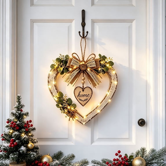 Rustic Farmhouse Heart Wall Decor,Lighted Style Hanging Heart-Shaped Wall Decoration,Distressed Wooden Hearts Hanging,Country Art Heart Wall Pendant,Vintage Heart Shape Wood Wall Hanging Ornament