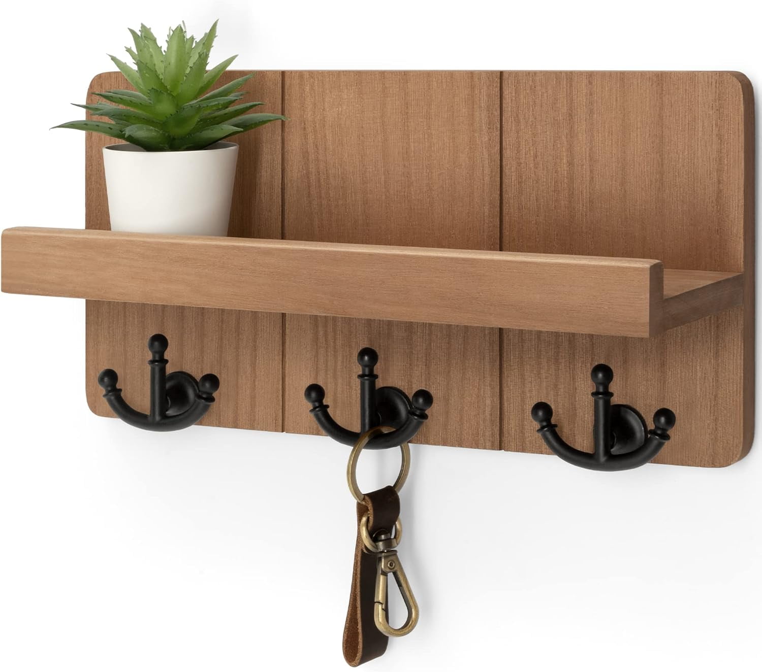 Rustic Farmhouse Key Holder with Shelf & Hooks Wall Mounted Entryway