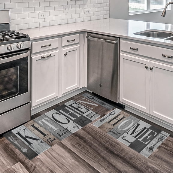 Rustic Farmhouse Kitchen Mats for Floor, Kitchen Rugs Set of 2 Carpet Area Rug, Vintage Retro Farmhouse Black White Grey Kitchen Decor and Accessories Stuff, 17x30 and 17x47 Inch