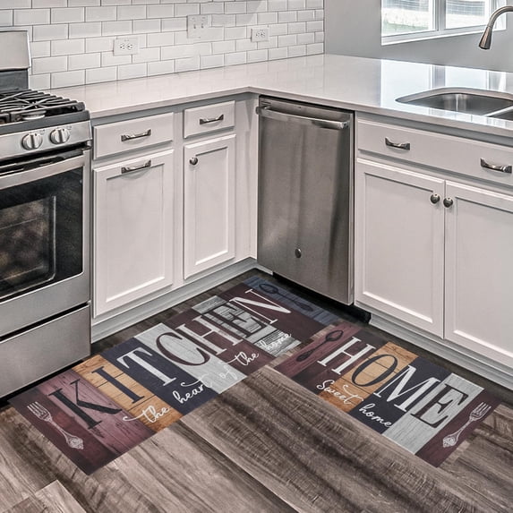 Rustic Farmhouse Kitchen Mats for Floor, Kitchen Rugs Set of 2 Carpet Area Runner Rug, Vintage Retro Farmhouse Navy Red Grey Kitchen Decor and Accessories Stuff, 17x30 and 17x47 Inch