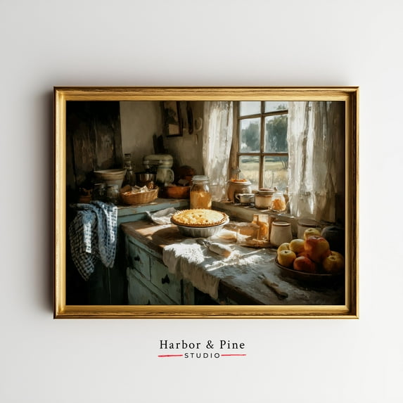 Rustic Farmhouse Kitchen - Moody Vintage Still Life, Cottagecore Kitchen Decor, Warm Earthy Wall Art, 1684 UNFRAMED Poster, Wall Art for Decor, Present, 12x18