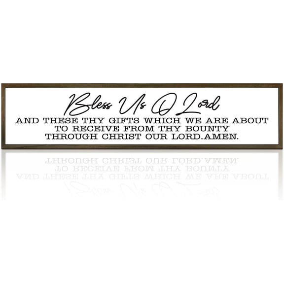 Rustic Farmhouse Kitchen Sign 'Bless Us O Lord and These Thy Gifts' Wooden Prayer Wall or Table Decor for Dining Room, Religious Home Blessing Decor, Housewarming Gift