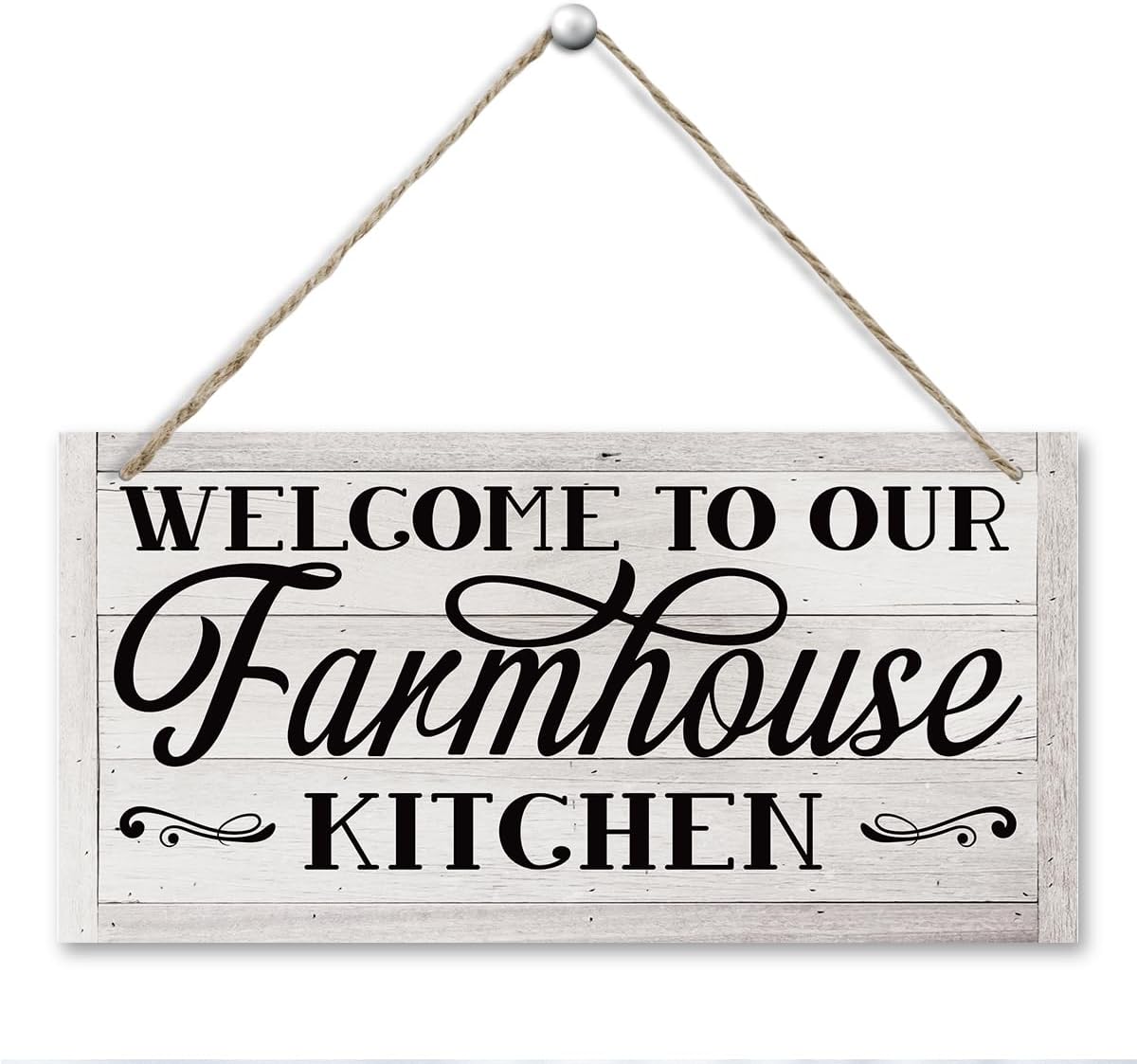 Rustic Farmhouse Kitchen Sign, Hanging Wooden Wall Art - Welcome To Our ...