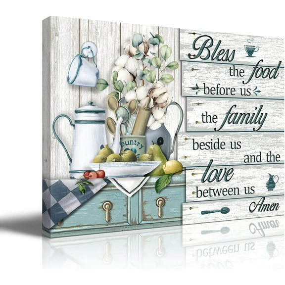 Rustic Farmhouse Kitchen Wall Art Bless The Food Before Us Pictures Motivational Quotes Christian Wall Art Framed Artwork Vintage Art Picture for Home Dining Room Kitchen Decor Ready To Hang 12"x16"