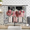 thumbnail image 1 of Rustic Farmhouse Kitchen Window Curtains 2 Panels 27.5W x 39H Rod Pocket Peony Flower Floral Barn Door Wooden Country Pink Burgundy Small Short Door Decor Bathroom Drapery Treatment, 1 of 1