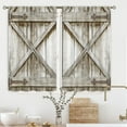 thumbnail image 1 of Rustic Farmhouse Kitchen Window Curtains Over Sink - Rod Pocket 27.5W x 39L Inch Wooden Barn Door Country Western Wood Cafe Retro Grey Farm Village Short Small Drape 2 Panels, 1 of 5