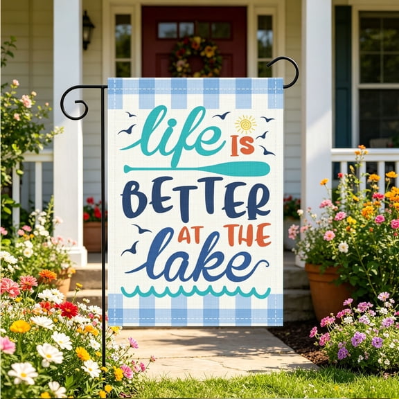 Rustic Farmhouse Lake Life Graphic Garden Flag, Outdoor Home Exterior Seasonal Decor, Thanksgiving Christmas Gift