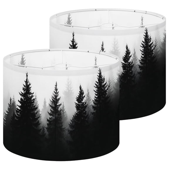 Rustic Farmhouse Lampshades 2 Pack Forest 13"x13"x10" Light Shade for Table Lamps Floor Lamps Drum Lamp Shades Lampshade Replacement Kids Bedroom Cabin Decor Easy Assembly
