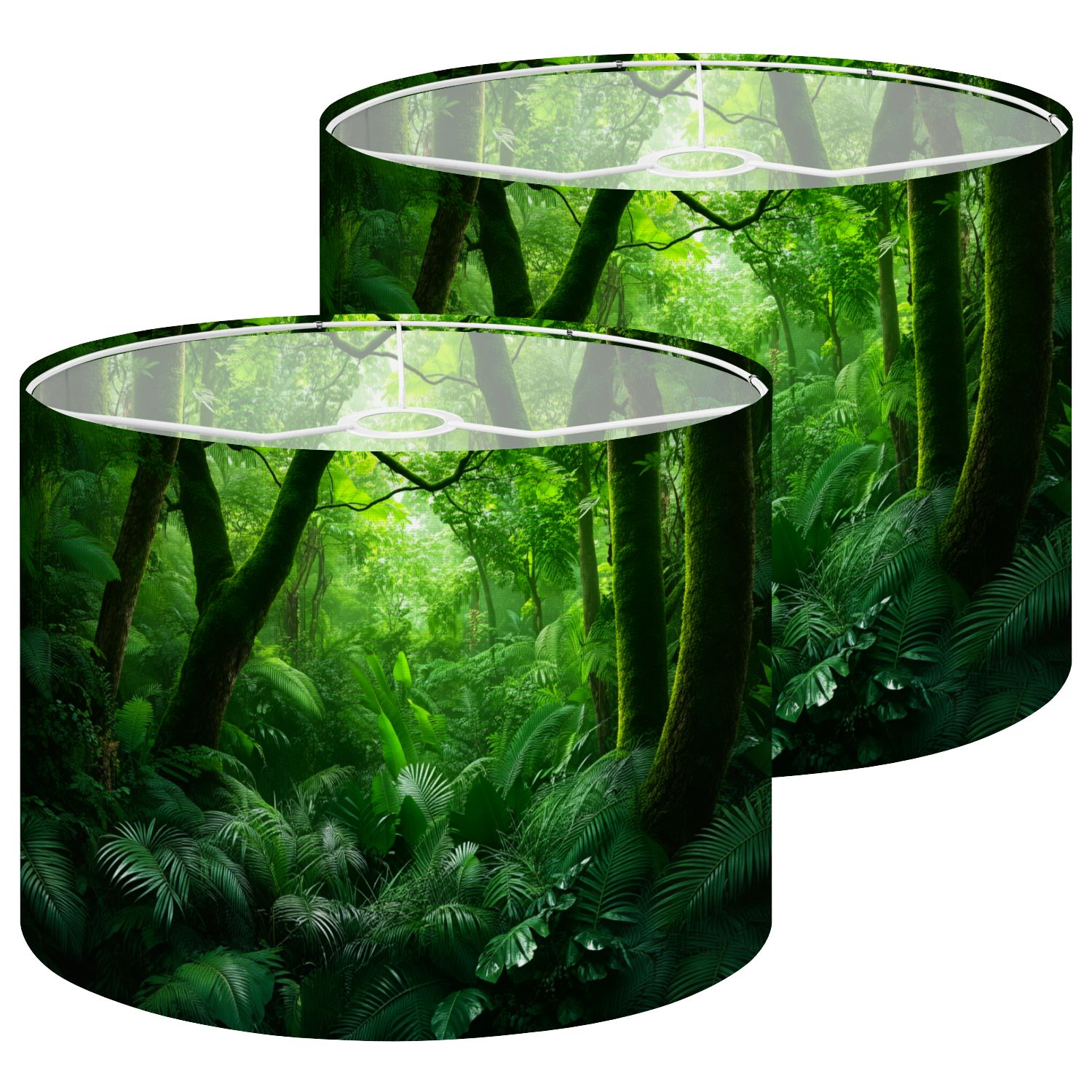 Rustic Farmhouse Lampshades 2 Pack Tropical Rainforest 13"x13"x10" Light Shade for Table Lamps Floor Lamps Drum Lamp Shades Lampshade Replacement Kids Bedroom Cabin Decor Easy Assembly