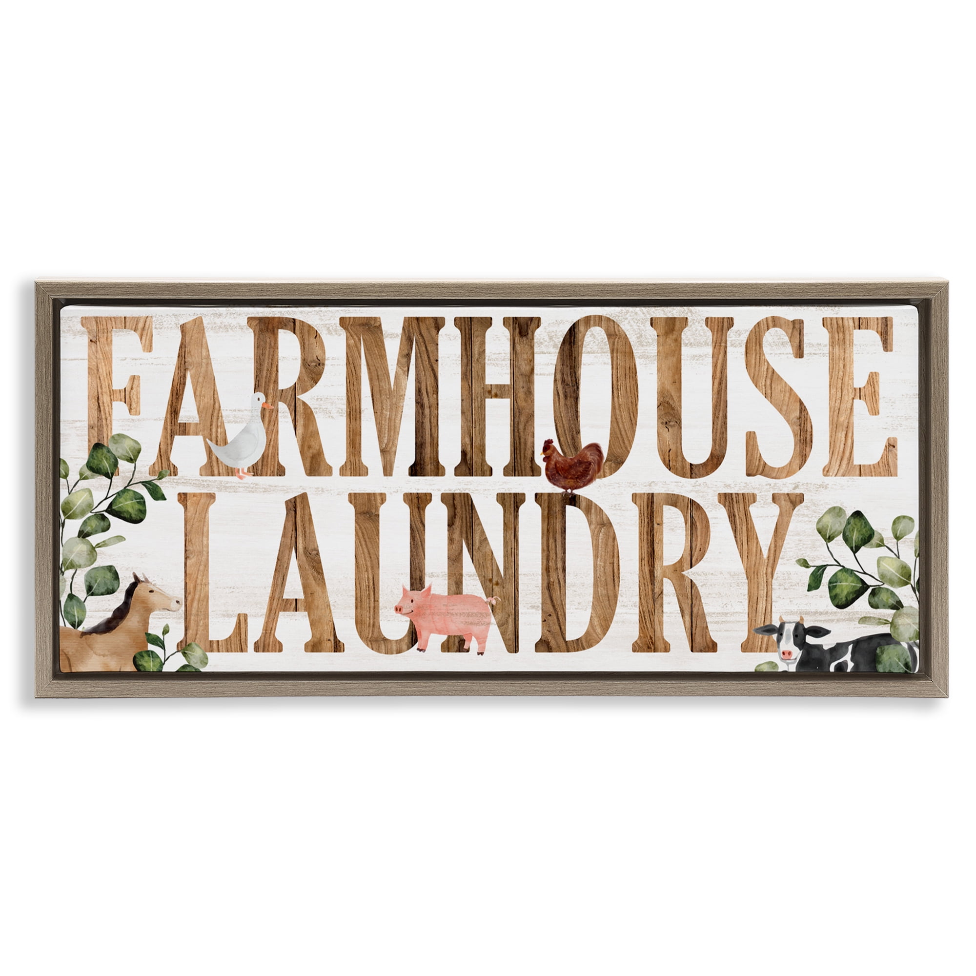 Rustic Farmhouse Laundry Brown Framed Floater Canvas Wall Art, design by Kim Allen