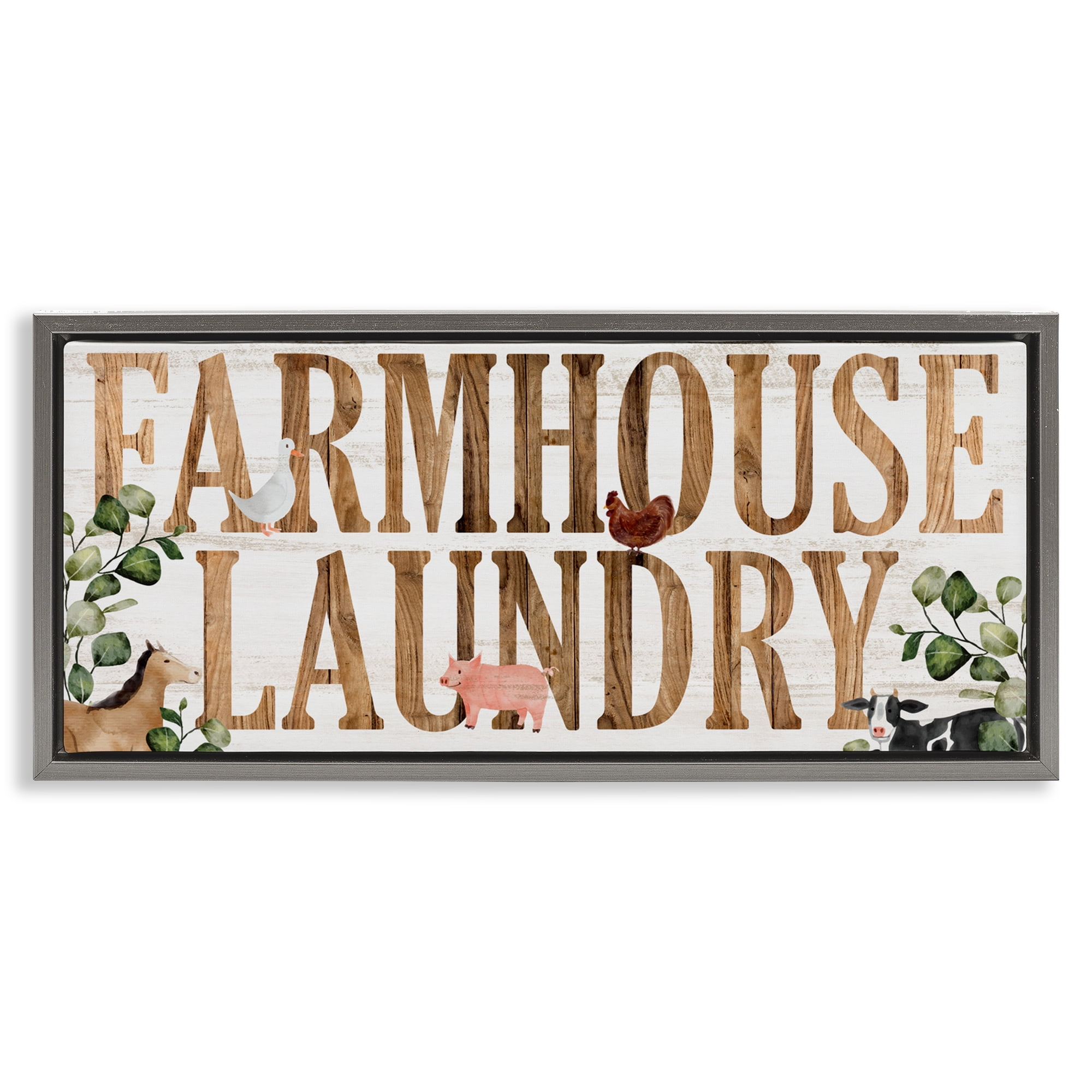 Rustic Farmhouse Laundry Gray Framed Floater Canvas Wall Art, design by Kim Allen