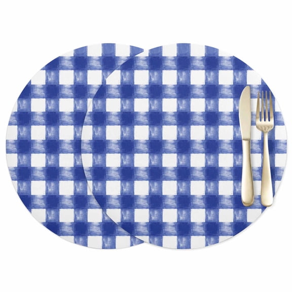 Rustic Farmhouse Leather Placemats Set of 2, 12 Inch, Indigo Blue Watercolor Lattice Waterproof Oil-Proof Place Mats, Non-Slip Table Mats for Kitchen, Dining Room, Indoor Outdoor