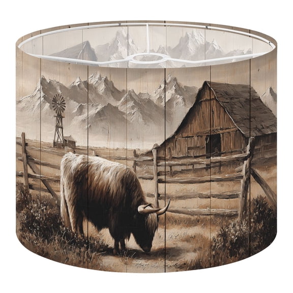 Rustic Farmhouse Linen Drum Lampshades Rustic Countryside Windmill Barn Highland Cow 13"x13"x10" Light Shade for Table Lamps Floor Lamp Shades Lampshade Replacement Assembly Required