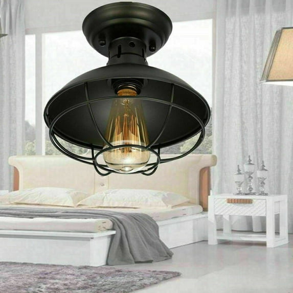Rustic Farmhouse Metal Cage Ceiling Light Semi Flush Mount Pendant Lamp Fixture!
